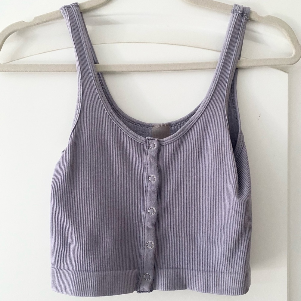 Lavender Ribbed Button-Up Crop Top